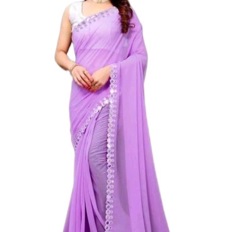 Georgette Saree with Mirror Work - Regular Free Size - Dress, Fit
